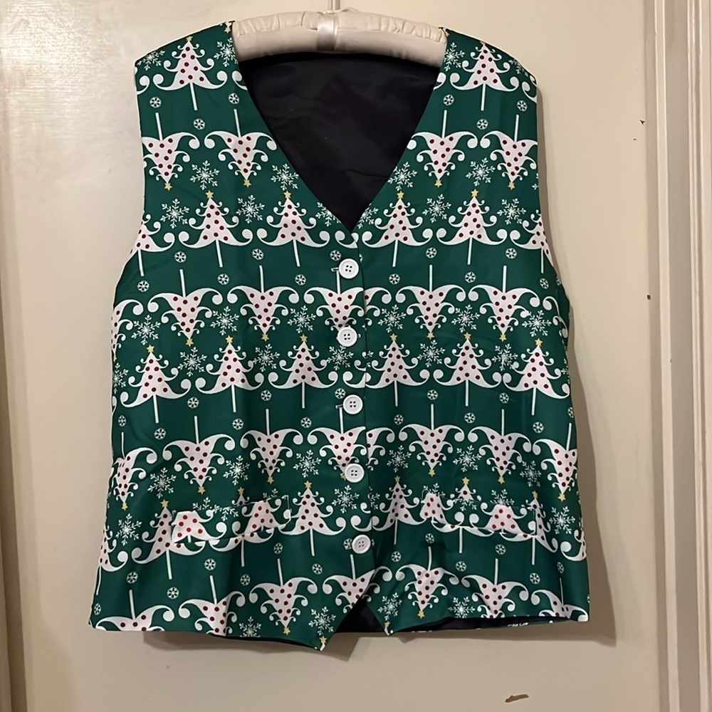 Festive Green and White Vest with Bow Tie